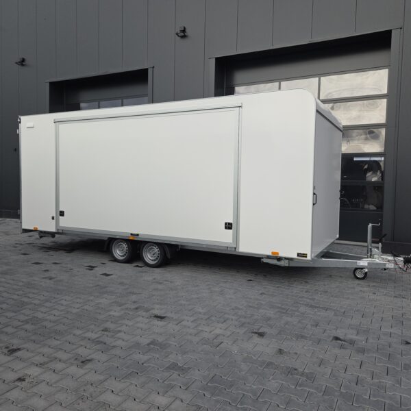 Event Trailer Koffer TWSP M 600T.01 600x230x217 Seitenklappe Treppe Hecktüren 230V IL 3000kg 100km/H